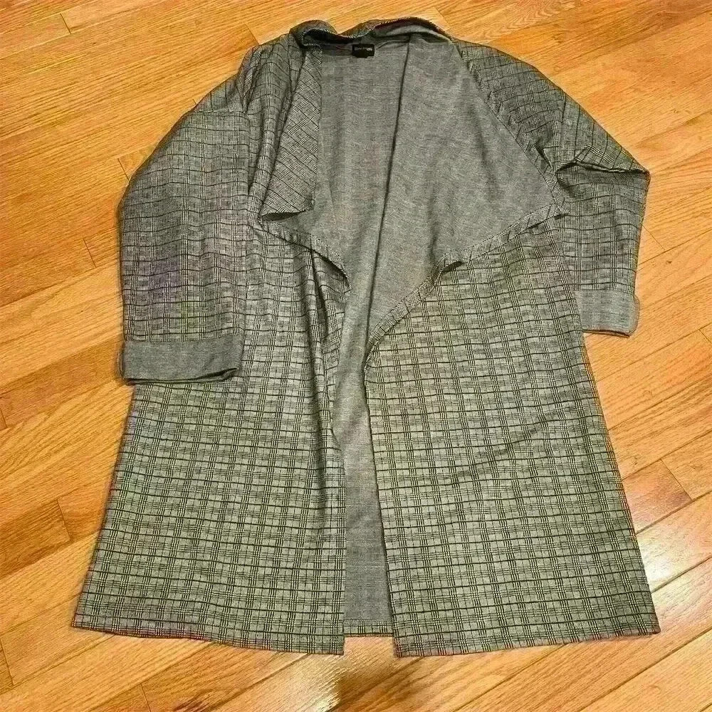 Free Press Women's Open Front Long Knit Trench Coat Gray/Black Size M